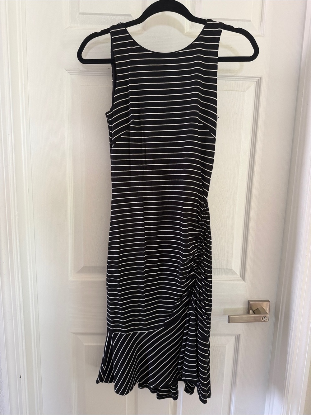 White House Black Market Black and White Striped Midi Dress
